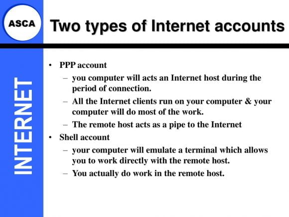 Types of Internet Accounts - Shell Account and PPP Account